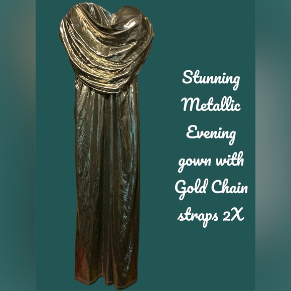 Viral JLuxlable light gold visions of you midi dress 2X chain straps, sold out - Picture 2 of 16